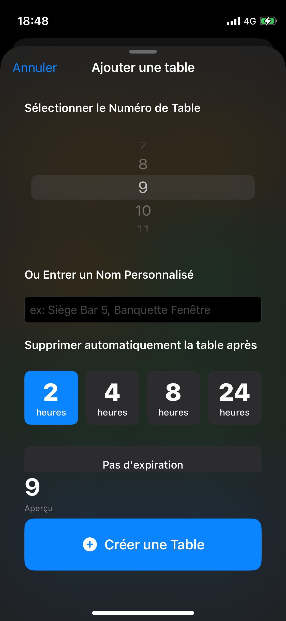 Staff interface for managing tables within the Y app