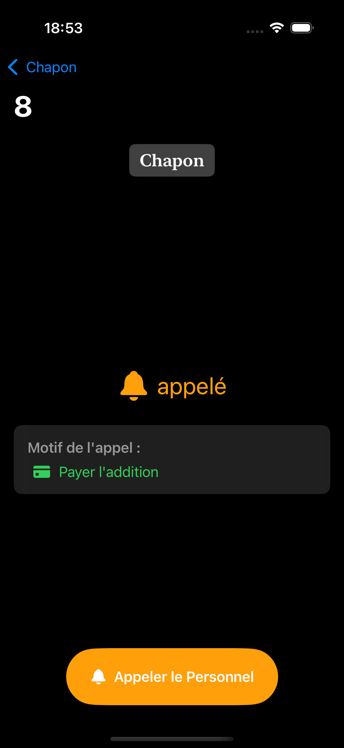 Client view of the staff summoning feature in Y app